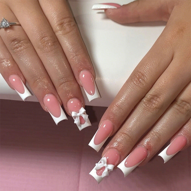 Elegant Press-On Nail Set with Decorative Bows Acalora