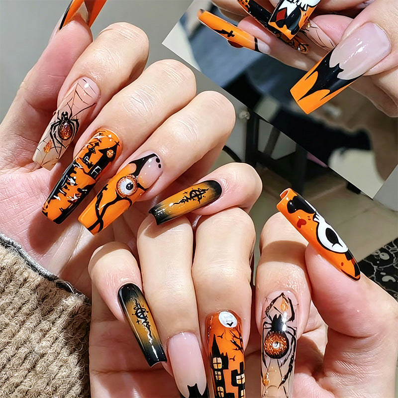 Artificial nail set with Halloween motifs and creative glitter Acalora