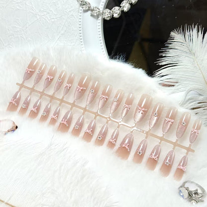 Artificial nails with elegant glitter and bow design Acalora