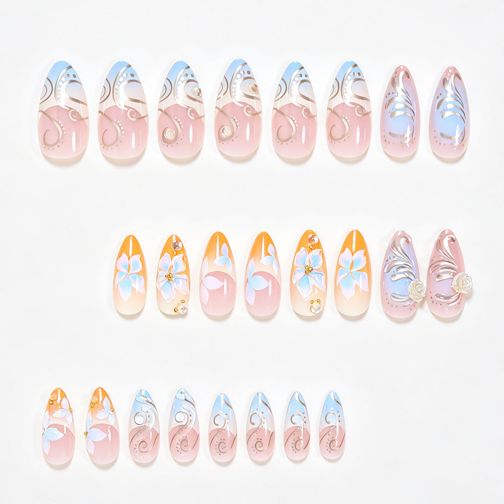 Floral Embellished Stiletto Nail Art Acalora