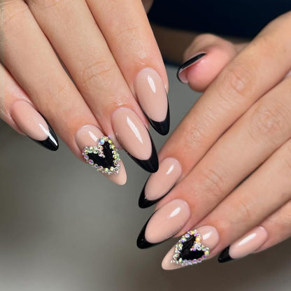 Artistic Press-On Nail Set with Heart and Gem Details Acalora