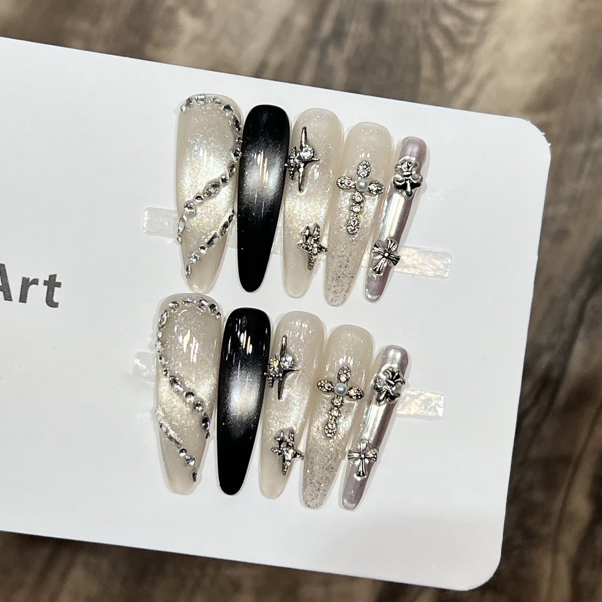 Decorative Stiletto Press-On Nail Set with Starry Accents Acalora