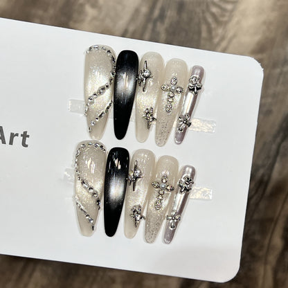Decorative Stiletto Press-On Nail Set with Starry Accents Acalora