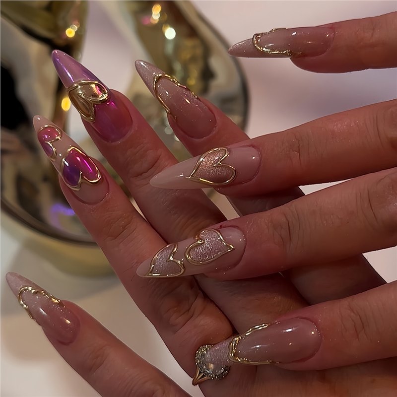 Heart-Shaped Decorative Press-On Nails Acalora