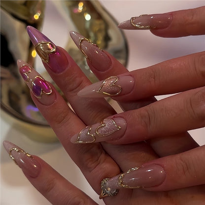 Heart-Shaped Decorative Press-On Nails Acalora