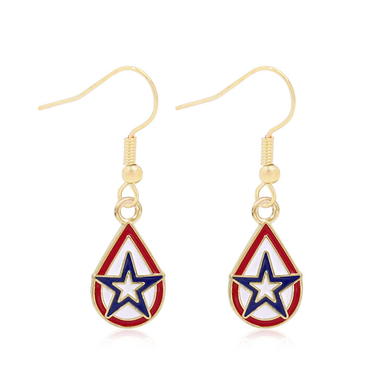 Women's lightweight star earrings with enamel flag design and fishhook Kalsten