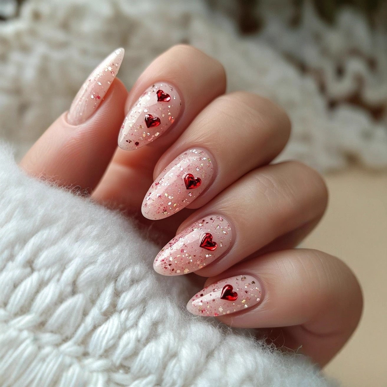 Artificial nails with romantic heart design and fine accents Acalora