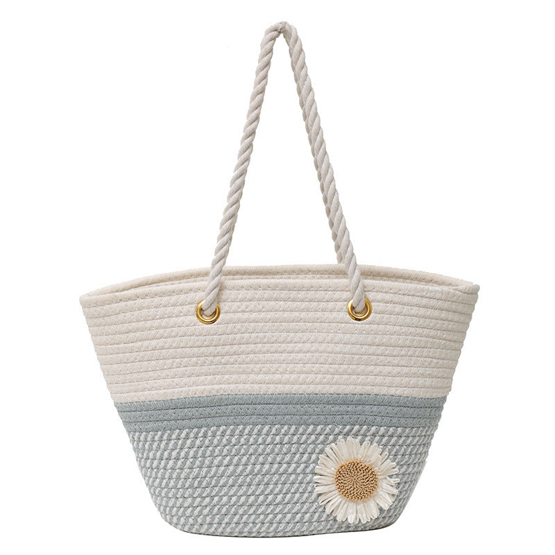 Handcrafted Floral Detail Straw Tote Bag Acalora