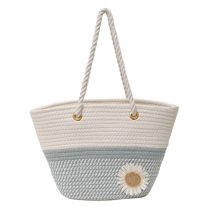 Handcrafted Floral Detail Straw Tote Bag Acalora