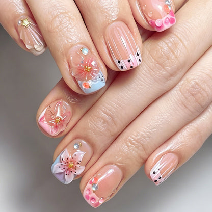 Decorative Press-On Nail Art Kit with Floral and Gem Accents Acalora