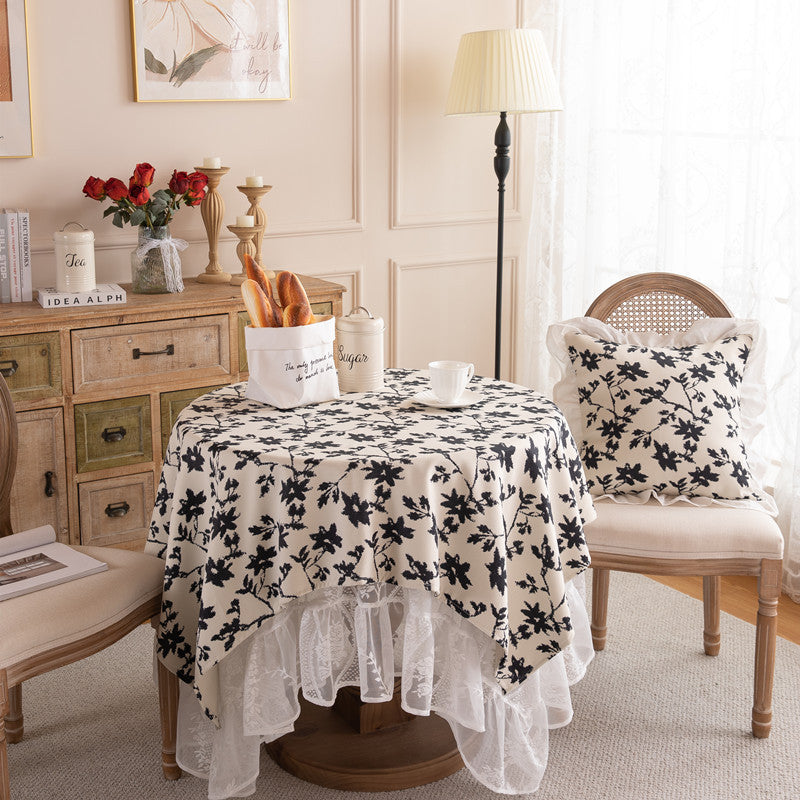 Elegant Floral Lace Overlay Tablecloth