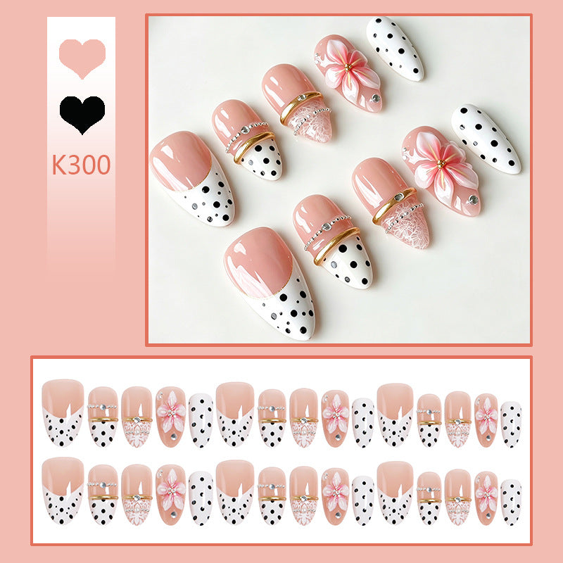 Artificial nail set with elegant flower and dot patterns Acalora