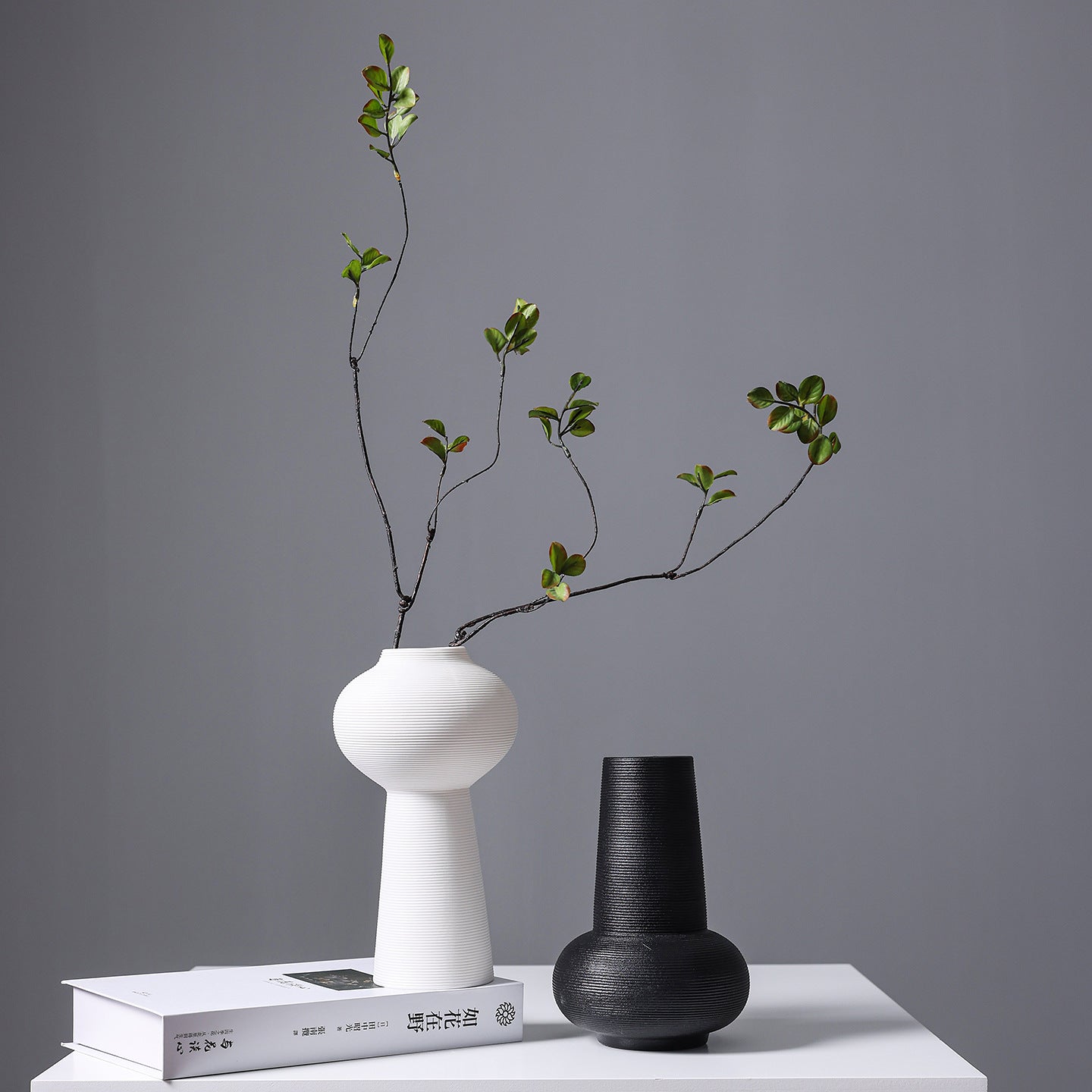 Modern Minimalist Ribbed Ceramic Vase