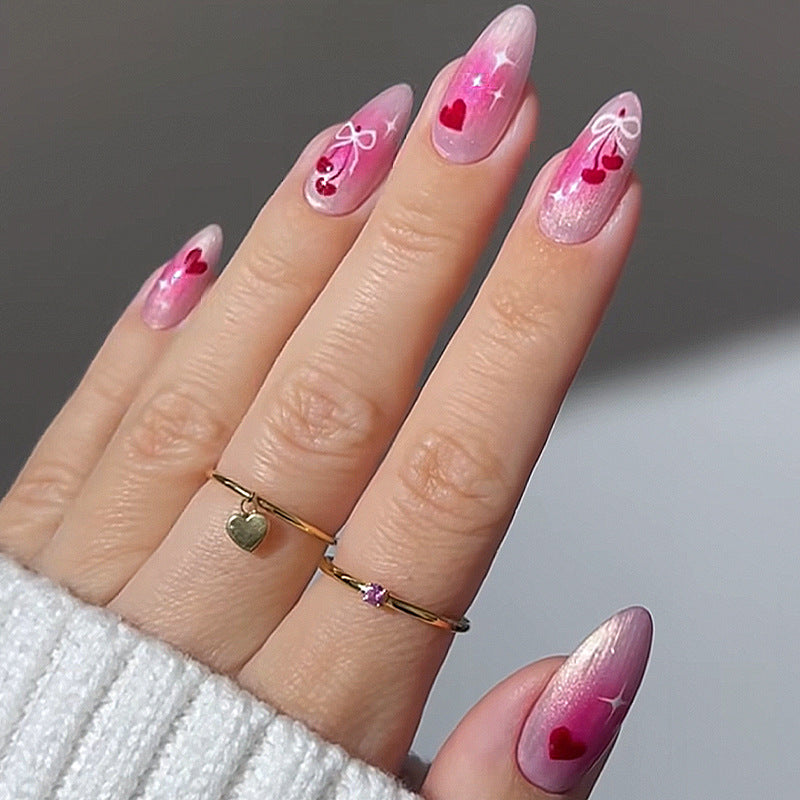 Charming Acrylic Press-On Nails Set with Heart and Bow Designs Acalora
