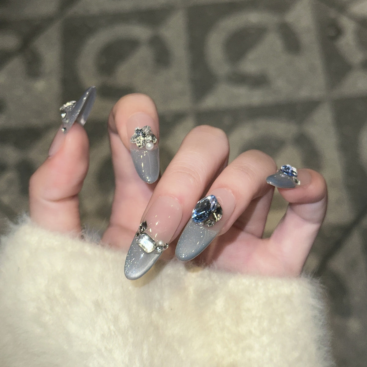Decorative Stiletto Press-On Nails with Crystal Accents Acalora