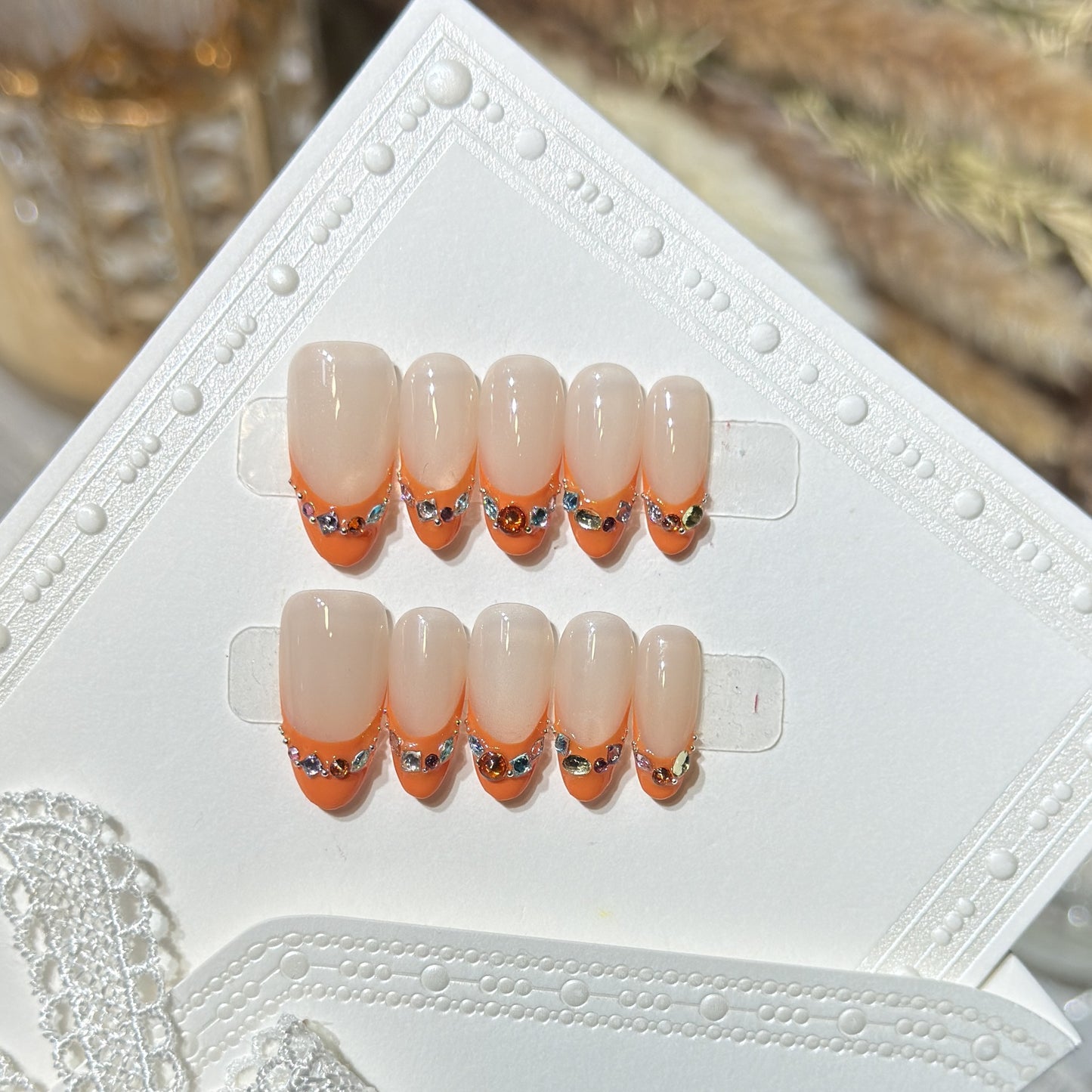 Decorative Press-On Nail Set with Rhinestone Accents Acalora