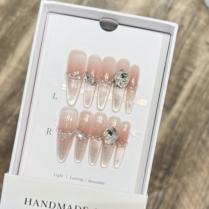 Decorative Stiletto Press-On Nail Art Set with Rhinestone Details Acalora