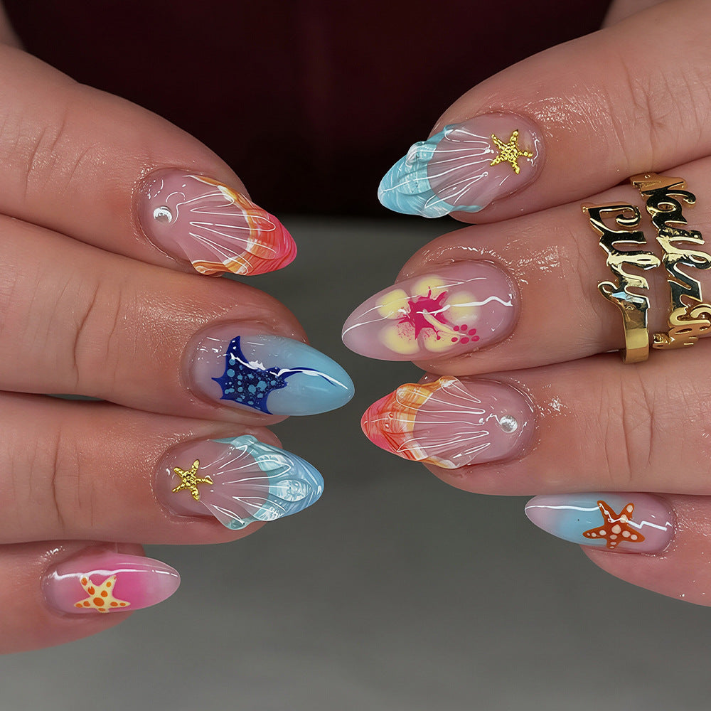 Artistic Ocean-Inspired Press-On Nail Art Acalora