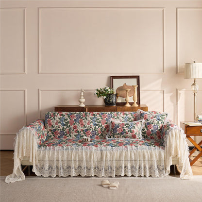 Floral Lace Embellished Sofa Cover