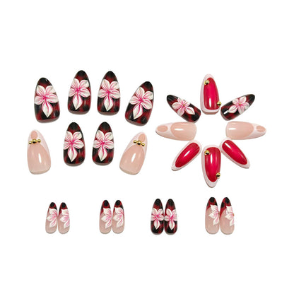 Nail set with elegant floral accents and high gloss finish Acalora