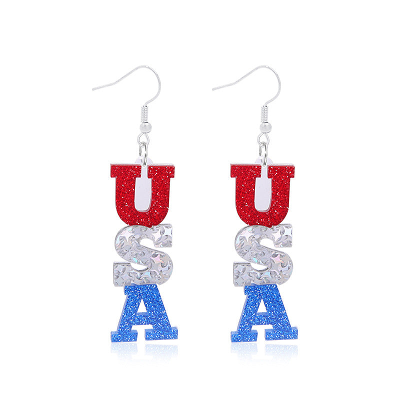 Women's lightweight star earrings with enamel flag design and fishhook Kalsten