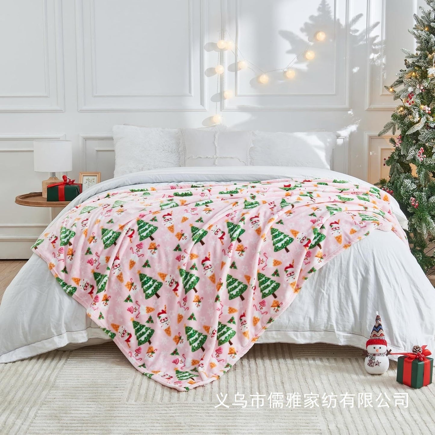 BowLift | Flannel Christmas Blanket Soft Pink Christmas Blanket