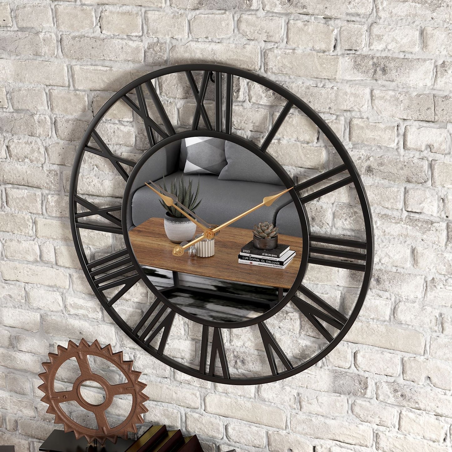 Frendorf | Metal Vintage Large Size Wall Clock with Mirror 39cm