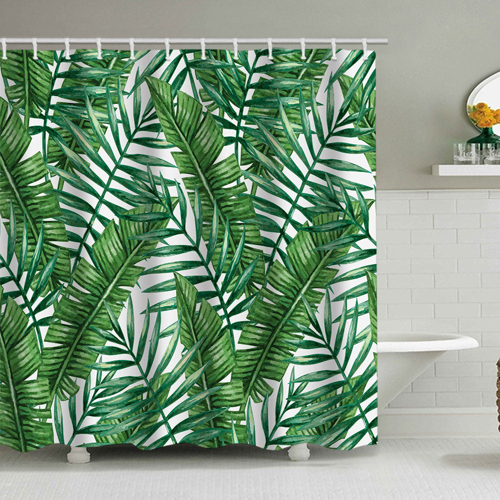 Tropical Leaf Print Shower Curtain