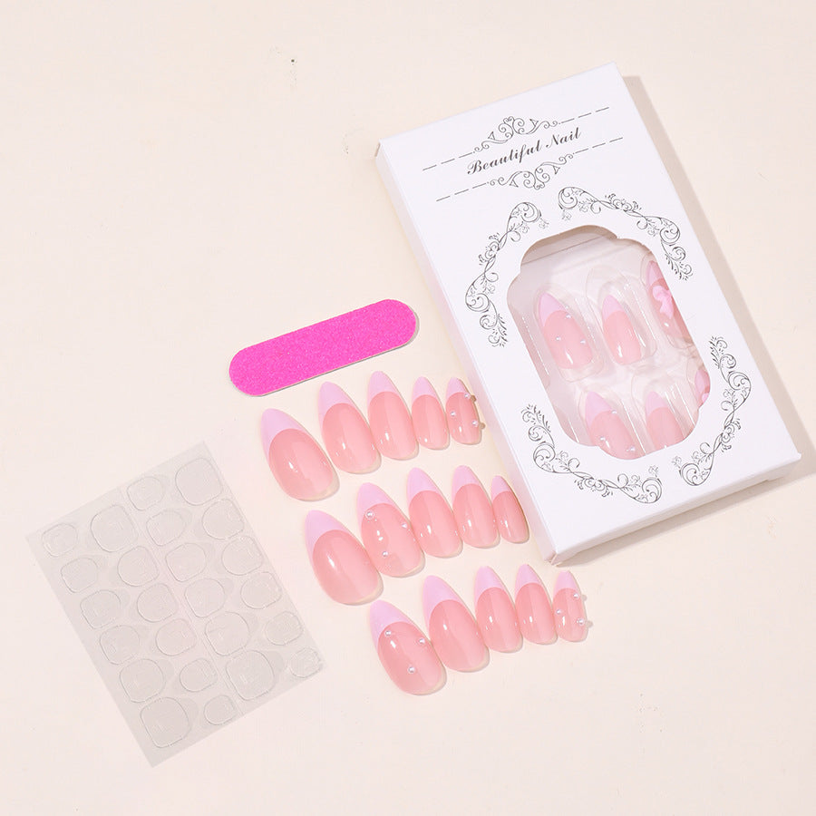 Premium False Nail Set with Elegant French Tip Design Acalora