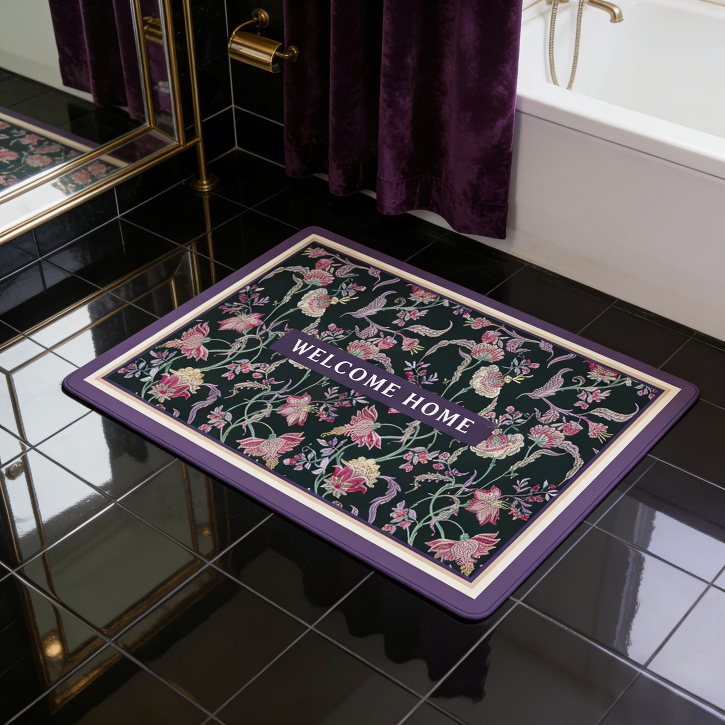 Vintage Floral Pattern Bath Mat Acalora