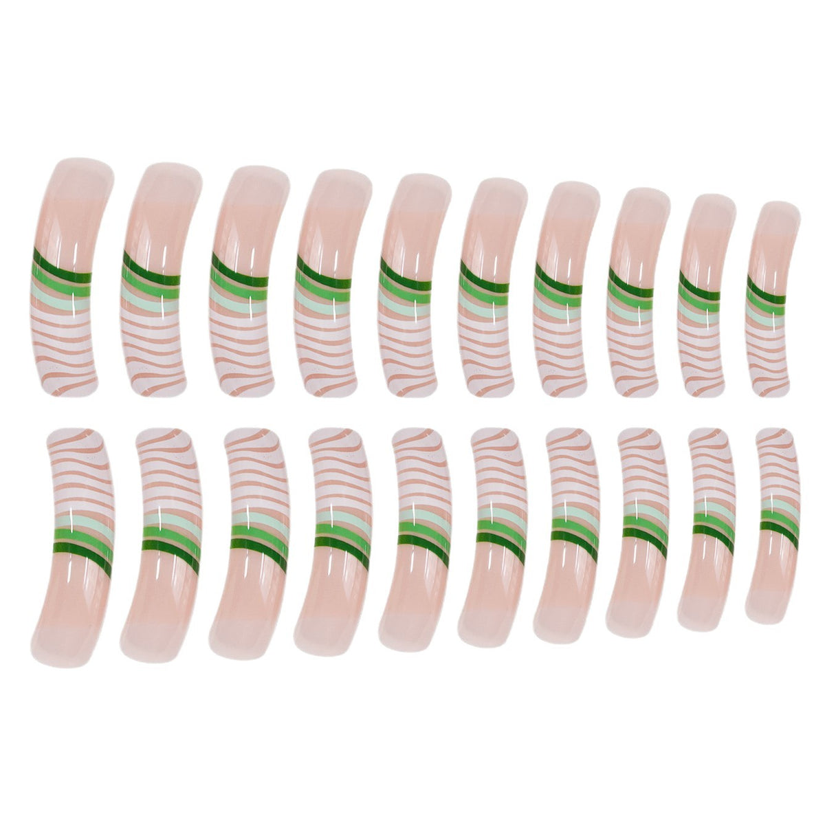 Artistic Long Press-On Nail Set with Unique Striped Design Acalora