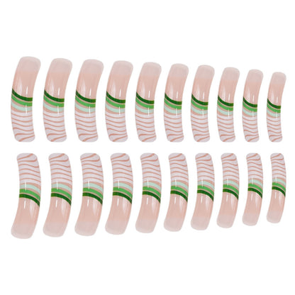 Artistic Long Press-On Nail Set with Unique Striped Design Acalora