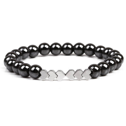 Natural Stone Beaded Bracelet with Heart Accents Acalora