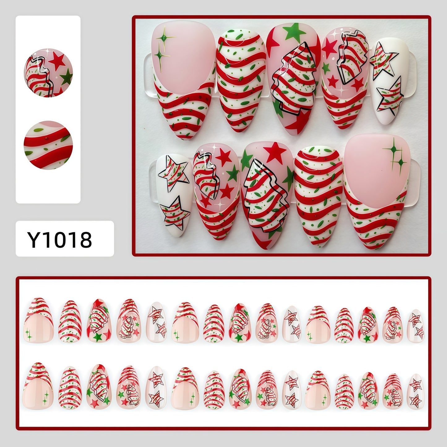 Artificial nails in festive Christmas design with colorful accents Acalora