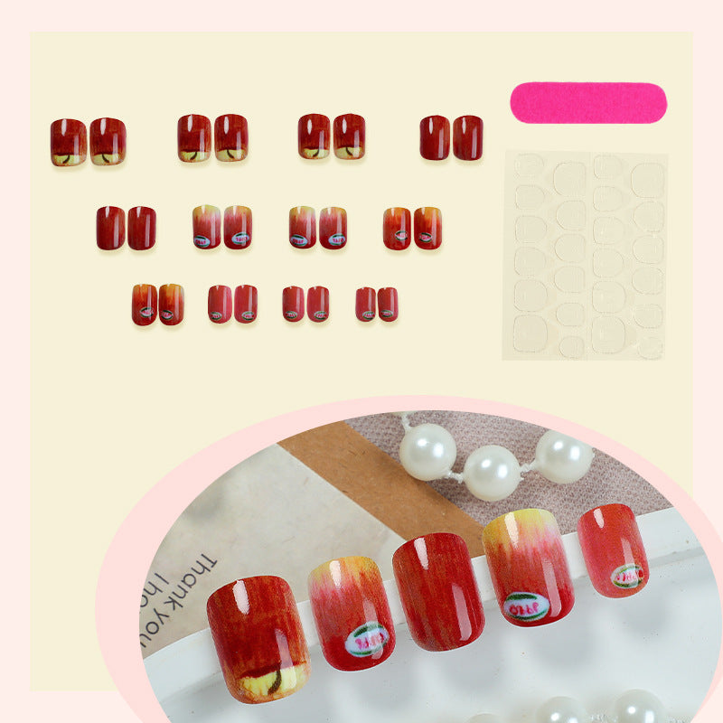 Artistic Press-On Nail Set with Unique Apple Designs Acalora