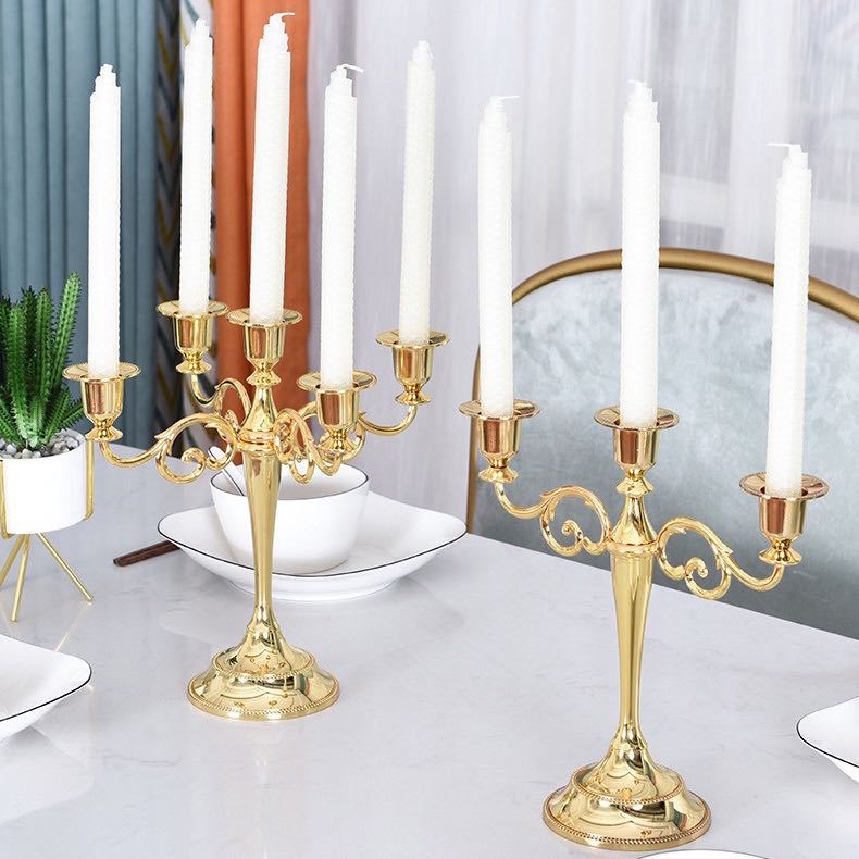Ornate Gold Five-Arm Metal Candelabra Centerpiece Acalora