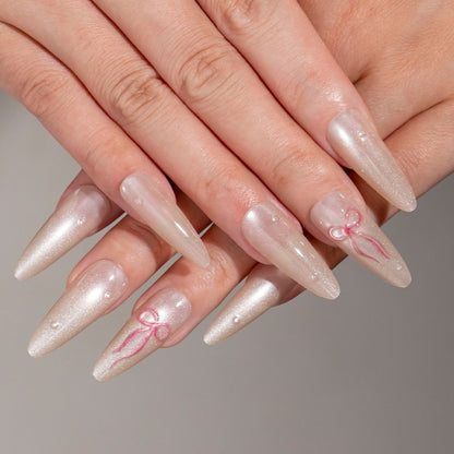 Elegant Stiletto Press-On Nail Set with Bow Accents Acalora