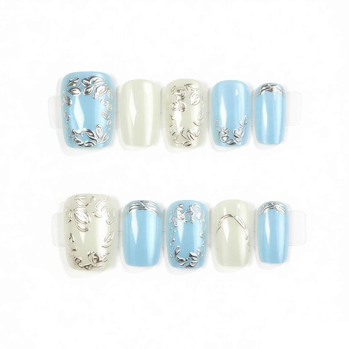 Decorative Press-On Nail Art Set with Floral and Metallic Accents Acalora