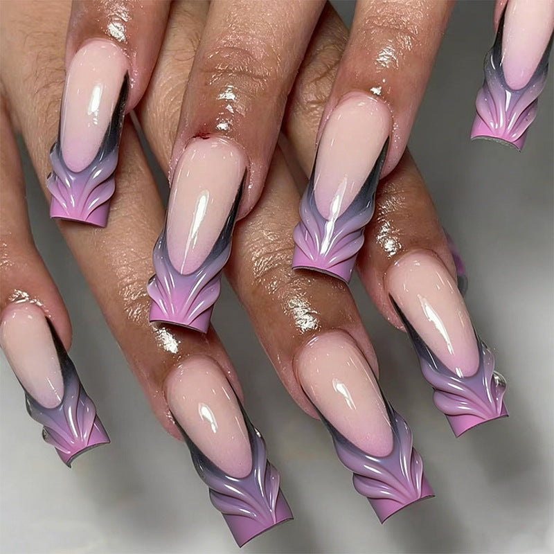 Artificial nail set with elegant 3D leaf design Acalora