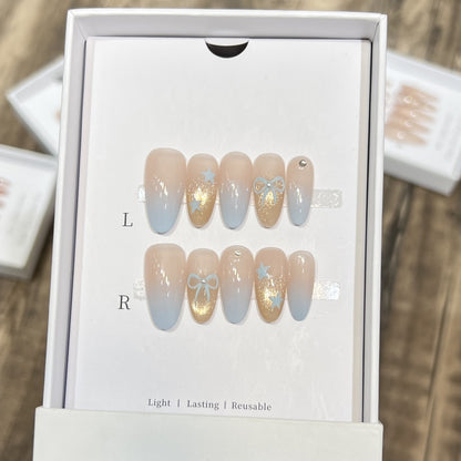 Decorative Press-On Nail Set with Glitter and Bow Accents Acalora