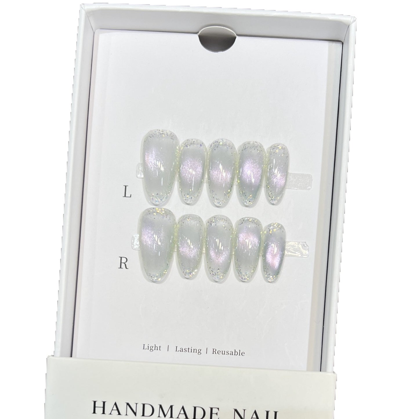 Handmade Press-On Nail Set with Iridescent Finish Acalora