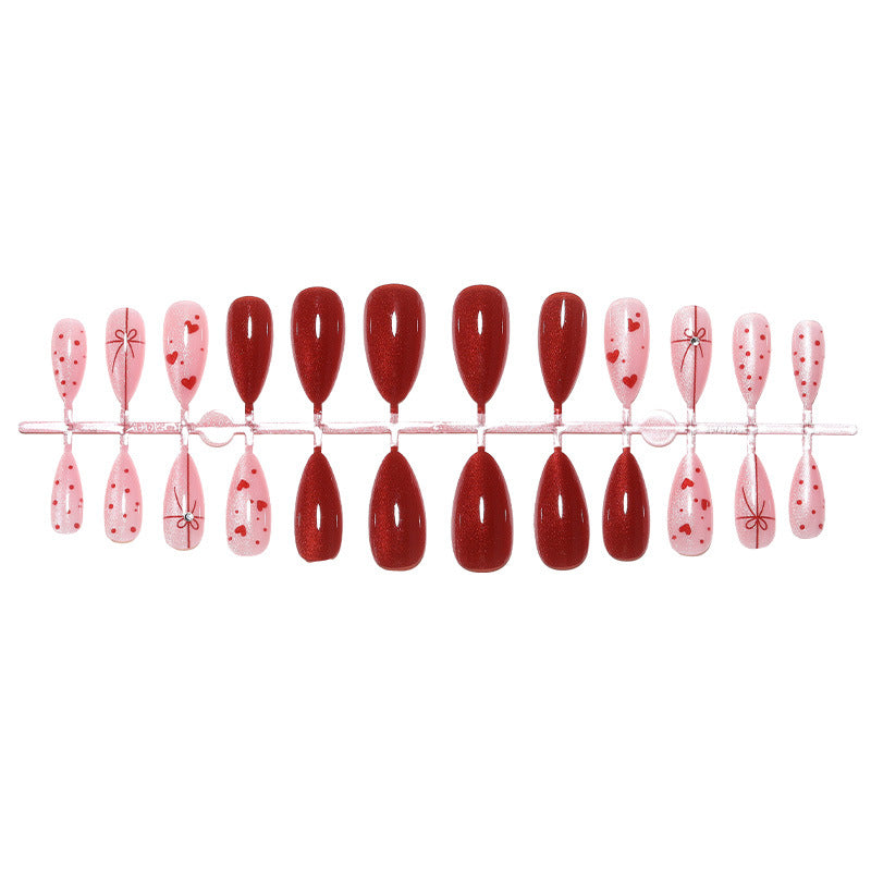Decorative Press-On Nail Set with Heart and Bow Designs Acalora