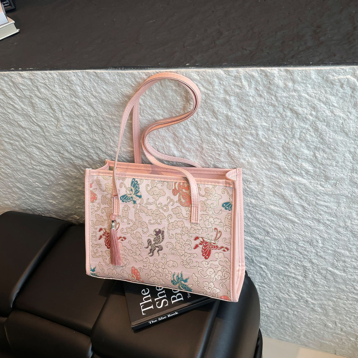 Embroidered Butterfly Pattern Handbag Acalora