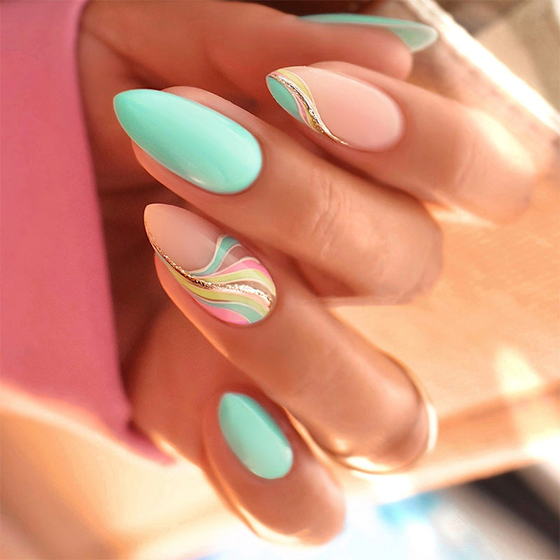 Artistic Press-On Nails Set with Unique Swirl Patterns Acalora