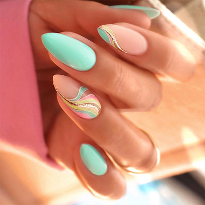 Artistic Press-On Nails Set with Unique Swirl Patterns Acalora