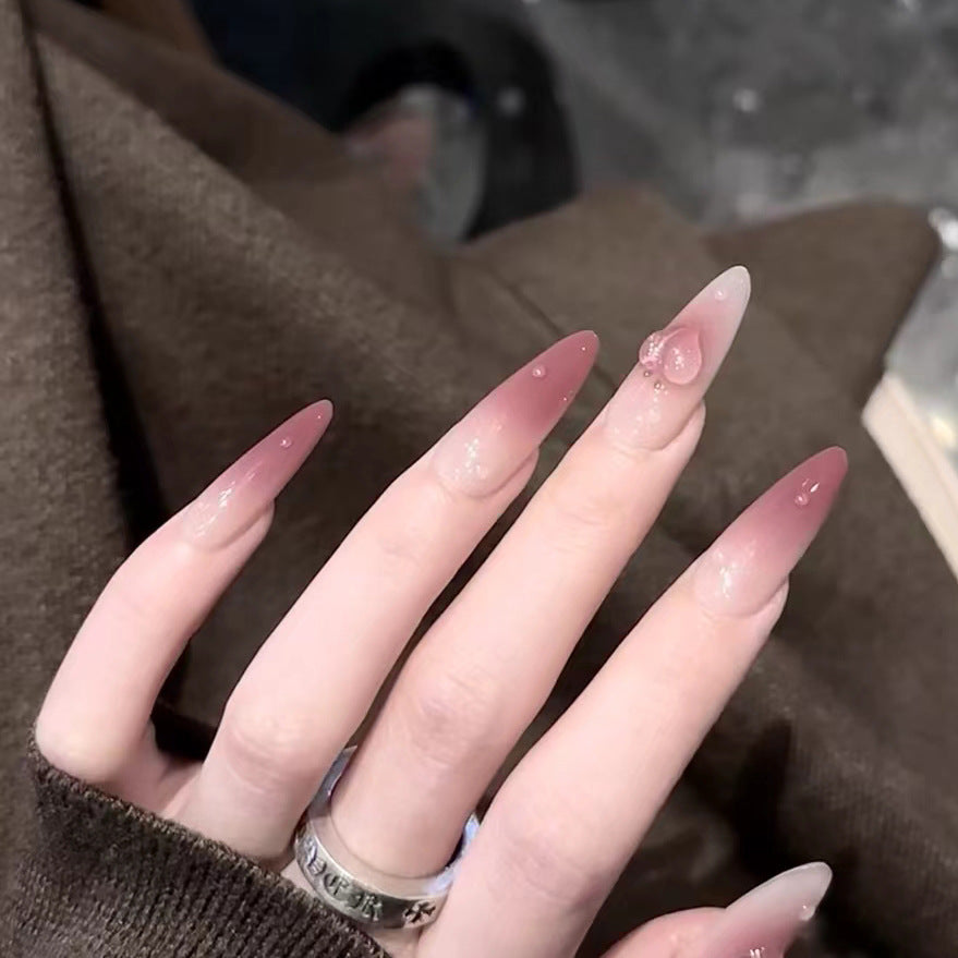 Elegant Press-On Almond Nail Set with Heart Detail Acalora