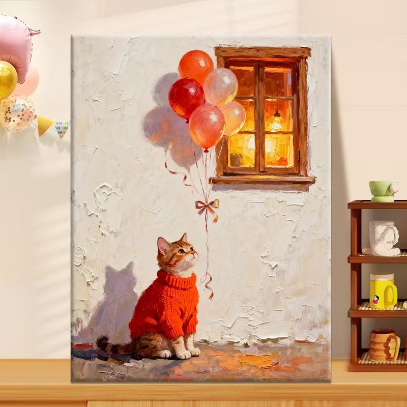 Playful Cat Illustration Canvas Art