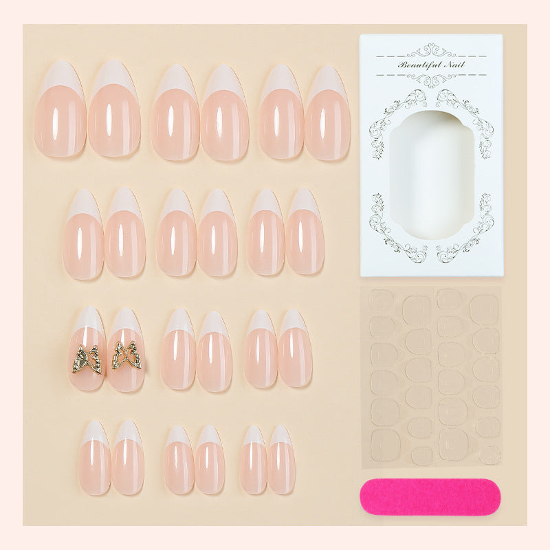 Fashionable Press-On Nail Set with Elegant French Tips and Decorative Accents Acalora