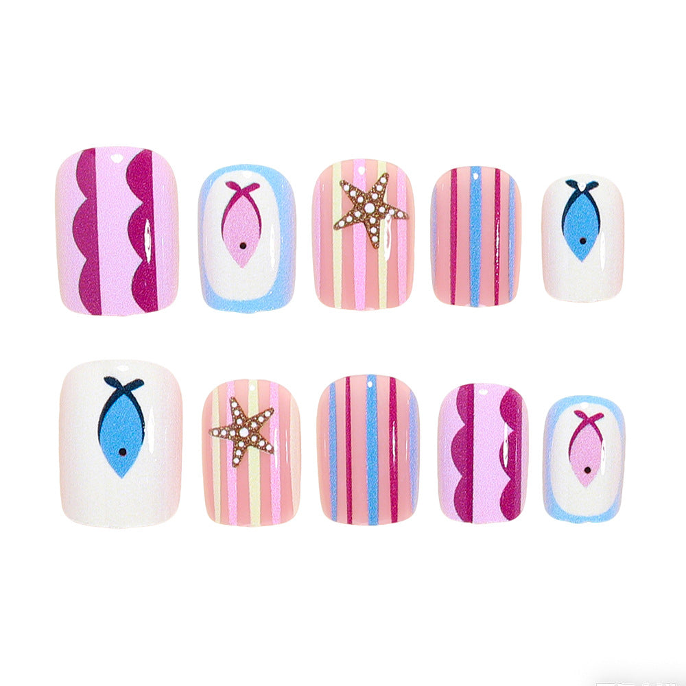 Nautical-Themed Press-On Nail Art Acalora