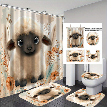 Cartoon Lamb-Themed Bathroom Décor Set